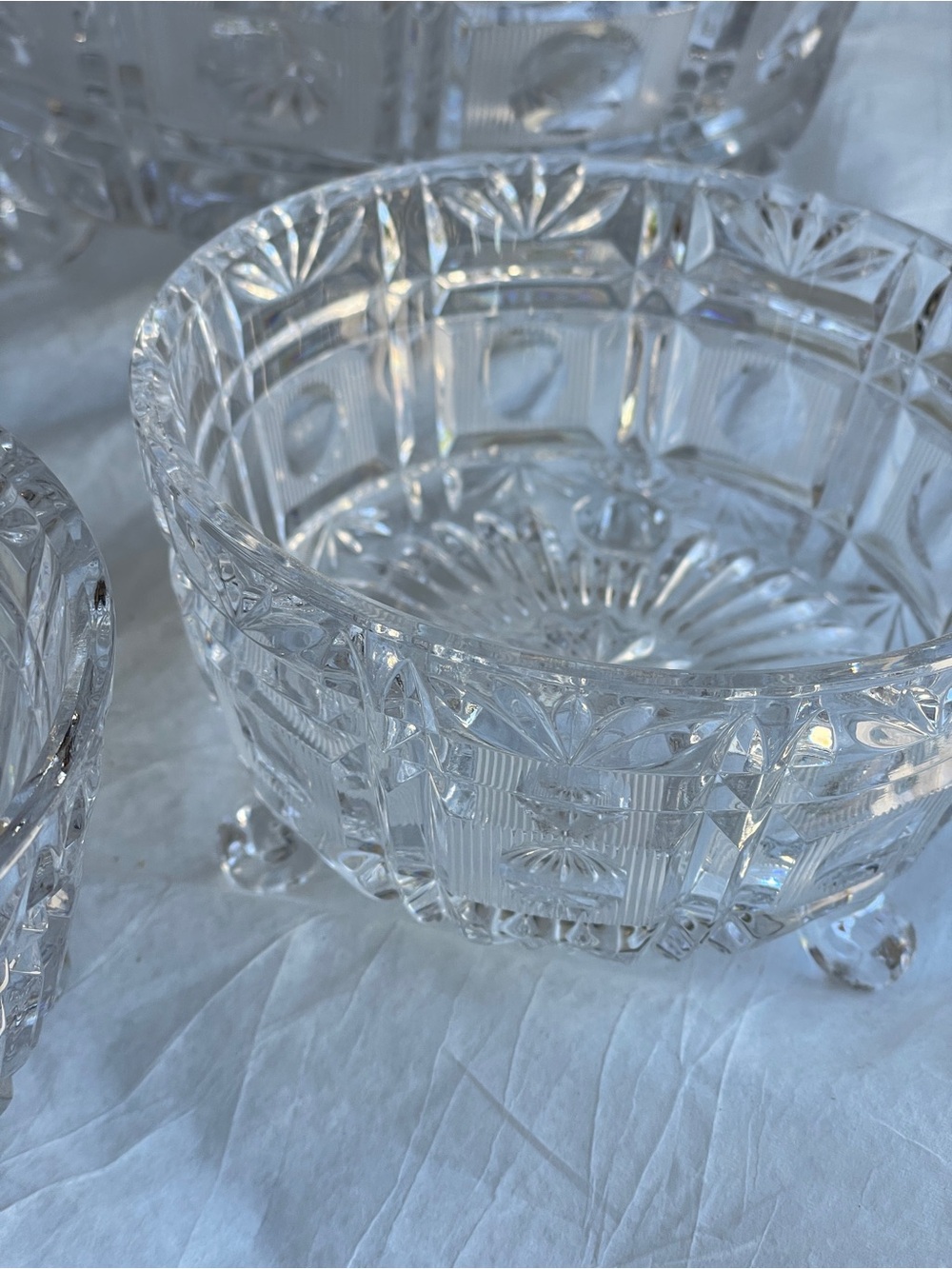 American Brilliant Period Cut Crystal Footed Serving Bowl - and small bowls